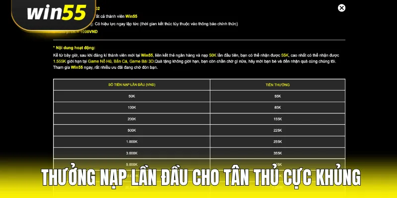Thưởng nạp lần đầu cho tân thủ cực khủng